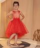 Toy Balloon kids Net Woven Sleeveless Floral Applique Detailed High Low Dress  - Red