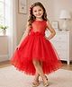 Toy Balloon kids Net Woven Sleeveless Floral Applique Detailed High Low Dress  - Red
