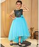 Toy Balloon kids Net Woven Sleeveless Sequins Embellished  Floral Applique Detailed High Low Dress - Blue