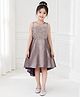 Toy Balloon Kids Net Woven Sleeveless Glitter Embellished Floral Applique Detailed High Low Dress - Grey