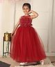 Toy Balloon kids Net Woven Sleeveless Floral Applique Detailed Glitter Detailed Gown - Maroon