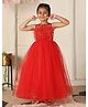 Toy Balloon kids Net Woven Sleeveless Floral Applique & Glitter Detailed Gown - Red