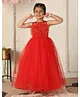 Toy Balloon kids Net Woven Sleeveless Floral Applique & Glitter Detailed Gown - Red