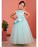 Toy Balloon Kids Net Woven Sleeveless Glitter Embellished Floral Applique Detailed Dress - Sky Blue