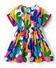 Kookie Kids Cotton Viscose Linen Woven Ruffled Half Sleeves Dress with Floral Print - Multicolor