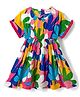 Kookie Kids Cotton Viscose Linen Woven Half Sleeves Kaftan Style Dress with Ruffles on Sleeves - Multicolor