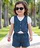 Babyoye Denim Woven Half Sleeves Mid Wash Solid Color T-Shirt & Shorts Set with Waistcoat - Blue