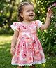 Babyoye Poplin Woven Half Sleeves Frock With Floral Print - Pink