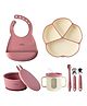 CUBKINS Dual Tone Feeding Set of 7 Pcs - Plate, Bib, Bowl, Dual Tone Sippy Cup, SS Fork, SS Spoon, Bendable Spoon | BPA Free, Food Grade, FDA Approved | (Raspberry)