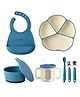 CUBKINS Dual Tone Feeding Set of 7 Pcs - Plate, Bib, Bowl, Dual Tone Sippy Cup, SS Fork, SS Spoon, Bendable Spoon | BPA Free, Food Grade, FDA Approved | (Blue Olive)