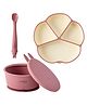CUBKINS Set of 3 pcs - Plate, Bowl, Early Feeding Bendable Spoon | Designed for Babies, Infants & Toddlers | BPA Free, Food Grade, FDA Approved (Raspberry)