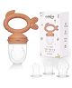 CUBKINS 3 In 1 FEEDER, TEETHER & PACIFIER for Babies | 100% Pure Silicone | 4 Months+ | Fruits, Vegetables, Breast Milk, Purees | 3 Nipple sizes | Dust Free Cover (Apricot)