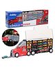 Jukku 8 Wheeler Car Transporter with 10 Cars, 1 Mighty Truck, 16 Road Accessories & 1 Roadmap Game - Red