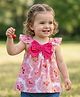 Babyoye 100% Cotton Woven Sleeveless Floral Printed Top With Bow Applique - Pink