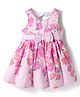 Babyoye Poplin Woven Sleeveless Frock With Floral Print & Bow Applique - Pink