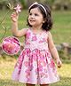 Babyoye Poplin Woven Sleeveless Frock With Floral Print & Bow Applique - Pink