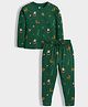 Orange Sugar 100% Cotton Knit Christmas Theme Full Sleeves Reindeer & Gifts Printed Coordinating Night Suit Set - Dark Green