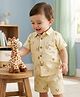 Babyoye Cotton Woven Half Sleeves Lamb''s Wool Printed Co-ord Shirt & Shorts Set - Beige