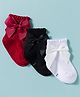 Cute Walk by Babyhug Non Terry Knit Ankle Length Solid Party Socks With Bow Applique Pack of 3 - Multicolor