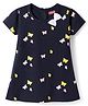 Babyhug Single Jersey Knit Half Sleeves Frock With Butterfly Print - Black