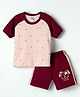 Tango Single Jersey Knit Half Raglan Sleeves T-Shirt & Shorts Set With Dog Print - Wine