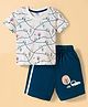 Tango Single Jersey Knit Half Sleeves T-Shirt & Shorts Set With Car Print - Off White & Navy Blue