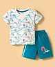 Tango Single Jersey Knit Half Sleeves T-Shirt & Shorts Set With Car Print - Off White & Royal Blue