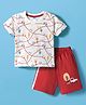 Tango Single Jersey Knit Half Sleeves T-Shirt & Shorts Set With Car Print - Off White & Red