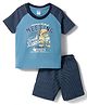 Tango Single Jersey Knit Half Raglan Sleeves T-Shirt & Shorts Set with Sport Print & Stripes - Blue