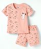 Tango Single Jersey Knit Half Sleeves T-Shirt & Shorts Set With Puppy Print - Peach