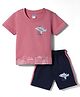 Tango Single Jersey Knit Half Sleeves T-Shirt & Shorts Set With Aeroplane Print - Rose Gold