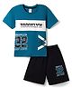 Taeko Single Jersey Knit Half Sleeves T-Shirt & Shorts Set With Text Print - Blue