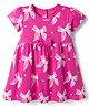 Babyhug Single Jersey Knit Half Sleeves Frock With Bow Print & Applique - Fuchsia
