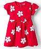 Babyhug 100% Cotton Knit Half Sleeves Floral Printed Frock With Bow Applique - Red
