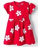 Babyhug 100% Cotton Knit Half Sleeves Floral Printed Frock With Bow Applique - Red
