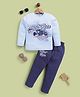 Biskid Cotton Knit Full Sleeves Street Race Text Printed Tee & Pants - Light Blue