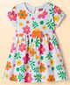 Babyhug 100% Cotton Knit Half Sleeves Floral Printed Frock With Bow Applique - White