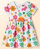Babyhug 100% Cotton Knit Half Sleeves Floral Printed Frock With Bow Applique - White