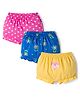 Babyhug 100% Cotton Knit Bloomers with Floral & Polka Dot Print Pack of 3 - Yellow Blue & Pink