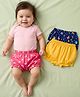 Babyhug 100% Cotton Single Jersey Knit Bloomers With Floral Print Pack Of 3 - Yellow Navy Blue & Pink
