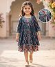 Babyhug Cambric Woven Three Fourth Sleeves Ethnic Dress With Floral Print - Blue