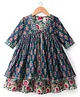 Babyhug Cambric Woven Three Fourth Sleeves Ethnic Dress With Floral Print - Blue