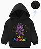 KAVEE Cotton Fleece Knit Full Sleeves Future Astronaut Text Printed Light Winter Hooded Sweatshirt - Black