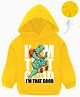 KAVEE Cotton Fleece Knit Full Sleeves Im That Good Text Dinosaur Printed Light Winter Hooded Sweatshirt - Yellow