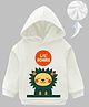 KAVEE Cotton Fleece Knit Full Sleeves Lil Roarie Text Lion Printed Light Winter Hooded Sweatshirt - White