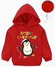 KAVEE Cotton Fleece Knit Christmas Theme Full Sleeves Merry Christmas Text Penguin Printed Light Winter Hooded Sweatshirt - Red
