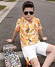 OLLINGTON ST. Cotton Knit Half Sleeve Tropical Theme Printed Hooded T- Shirt & Shorts - Multicolor & White