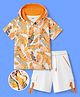 OLLINGTON ST. Cotton Knit Half Sleeve Tropical Theme Printed Hooded T- Shirt & Shorts - Multicolor & White