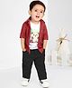 MASHUP Knitted Knit Full Sleeves Solid Shirt With Teddy Bear Printed Tee And Pant Set - Maroon