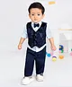 MASHUP Satin Knit Full Sleeves Glitter Embellished Geometric Designed 3 Piece Party Suit Set With Bow - Navy Blue